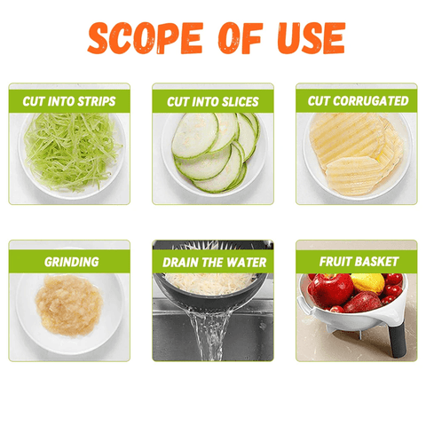Vegetable Cutter 6 In 1 Multifunctional Grater and Drain Basket